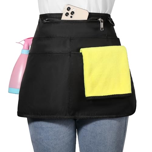 Bafelia Cleaning Apron Caddy for Women with 6 Pockets, Professional Waterproof Cleaning Supplies for Housekeeping - color: Black
