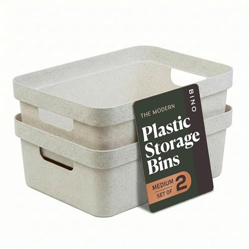 BINO | Plastic Storage Bins, 9 Liter - 2 Pack, Natural White | THE MODERN COLLECTION | Plastic Bins for Organization | Woven Storage Baskets for Organizing Pantry Shelf Organizer Basket Container Bin - color: Natural White, size: 9L | 2-Pack