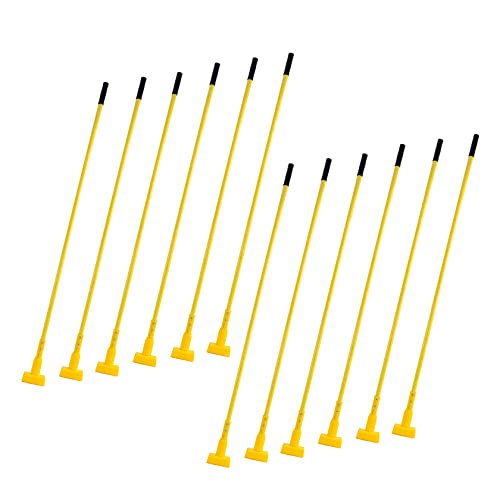 Matthew Cleaning Commercial Quick-Change Fiberglass Mop Handle for Floor Cleaning Heavy Duty Mop Stick Replacement 60inch Jaw Clamp-Style Wet Mop Gripper Holder Handle 12 Packs - color: Small Jaw Clamp -Yellow