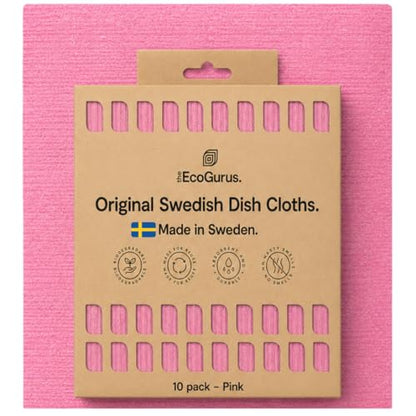 10 Pack Odour-Resistant Reusable Cleaning Cloths | Original Swedish Dishcloth | Made in Sweden | Suitable for All Surfaces | Biodegradable Cellulose Sponge | Kitchen & Bathroom | Pink - color: Pink