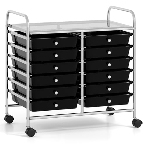 GOFLAME 12-Drawer Rolling Storage Cart, Multifunctional Art Craft Organizer Cart, Mobile Utility Storage Cart with Removable Drawers & Lockable Wheels, Craft Cart for Home Office School, Black - color: Black, size: 12-Drawer