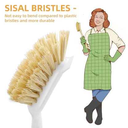 SUBEKYU Dish Brush with Bamboo Handle, Kitchen Dish Scrubber Built-in Scraper, Scrub Brush for Cleaning Pans/Pots/Sinks, Sisal Bristles, 2P - color: Wide 2p