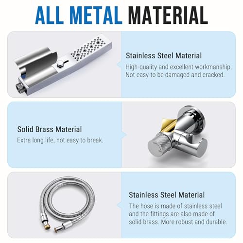G-Promise All Metal Handheld Shower Set with 3-Function Showerwand, included Handheld Holder to Control on/off Switch and 70 Inch Tangle-Free Stainless Steel Hose Chrome - color: Chrome