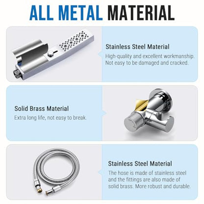 G-Promise All Metal Handheld Shower Set with 3-Function Showerwand, included Handheld Holder to Control on/off Switch and 70 Inch Tangle-Free Stainless Steel Hose Chrome - color: Chrome