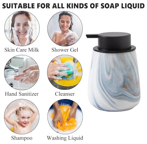 12Oz Ceramic Liquid Soap Dispenser - Modern Lotion Hand Soap Dispenser with Easy-to-Press Black Pump, Reusable and Refillable Dish Soap Dispensers for Bathroom & Kitchen, Marble Blue - color: Marble Blue, style: Liquid Pump