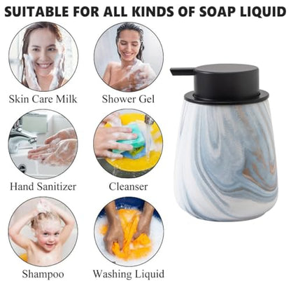 12Oz Ceramic Liquid Soap Dispenser - Modern Lotion Hand Soap Dispenser with Easy-to-Press Black Pump, Reusable and Refillable Dish Soap Dispensers for Bathroom & Kitchen, Marble Blue - color: Marble Blue, style: Liquid Pump
