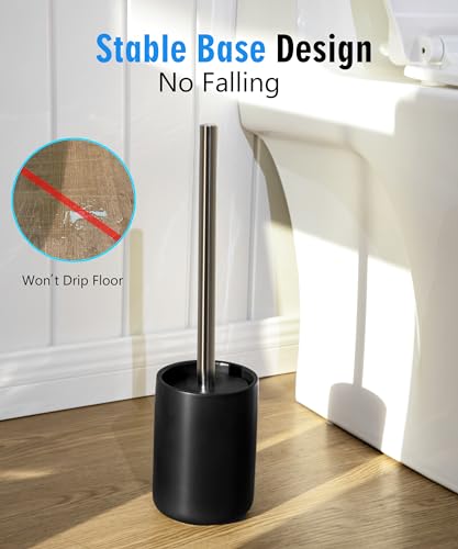 Ceramic Toilet Brush & Holder Set - Freestanding Deep-Cleaning Toilet Bowl Cleaner Brush, Stainless Steel Handle, Small & Sturdy for Storage, Easy to Clean, Non-Scratching - color: Matt Black