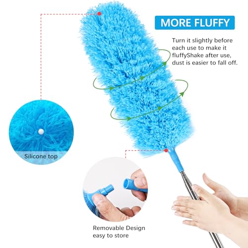 Rainbow Extendable Static Duster Reusable Microfiber Duster with 100" Telescoping Pole, Beandable and Washable Dusters Head for Cleaning Ceiling, Fan, Furniture - size: 32-100inch-3pcs