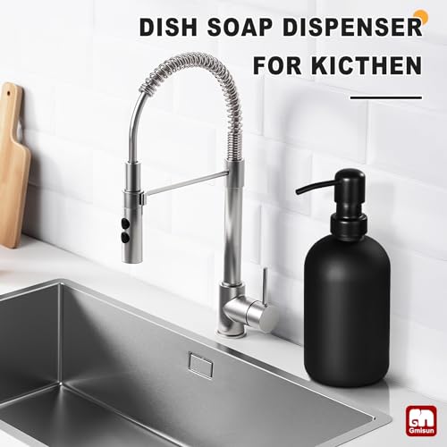 GMISUN Black Soap Dispenser, Dish/Hand Soap Dispenser with Matte Black Stainless Steel Pump, 15 fl oz/450ml Glass Soap Dispensers Set for Kitchen/Bathroom, Modern Refillable Liquid Lotion Dispenser - color: Black Bottle + Black Pump, size: 1 Pack - 15oz