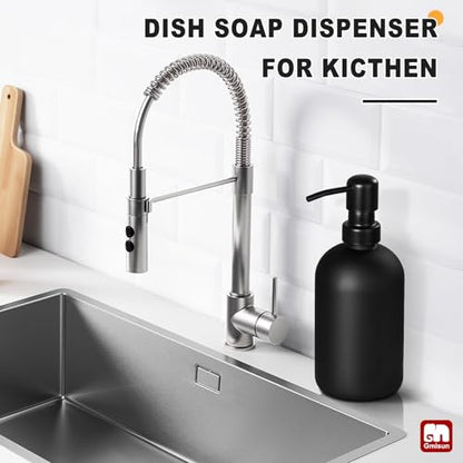 GMISUN Black Soap Dispenser, Dish/Hand Soap Dispenser with Matte Black Stainless Steel Pump, 15 fl oz/450ml Glass Soap Dispensers Set for Kitchen/Bathroom, Modern Refillable Liquid Lotion Dispenser - color: Black Bottle + Black Pump, size: 1 Pack - 15oz