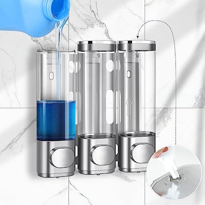3-in-1 Room Wall Mounted Bathroom,Shower Pump Dispenser and Organizer,Dispensers for The Shower,Shampoo and Conditioner Dispenser,Shampoo Dispenser for Shower - color: 10.6 Oz Triple Silvery