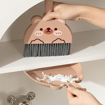 Mini Dustpan and Brush Set, Cartoon Portable Cleaning Broom with Dust Pan, Handheld Dust pan with Cleaning Brush Combo for Desk Keyboard Countertop (Bear) - size: Bear