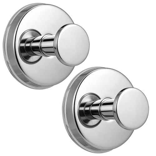 Large 15lb Suction Cup Hooks for Shower, No-Drill Bathroom Towel Hooks for Robes, Loofah, Removable Mountable on Glass, Tile, Mirrors, Smooth Non-Porous Surfaces(2, Chrome Polished) - color: Chrome Polished