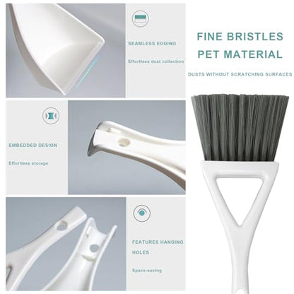 Dust Pan Broom Brush Dustpan -Mini Broom and Dustpan Combo Set, Handheld Sweeper Cleaning for Tables, Keyboards, Guinea Pig Cage, and Cat Litter, etc. (White) - color: White