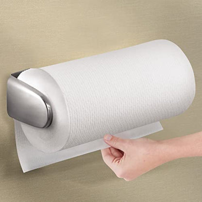 mDesign Metal Wall Mounted Paper Towel Holder Dispenser for Walls or Under Cabinet in Kitchen, Pantry, Cupboard, Sink Storage, Holds Jumbo Rolls - Omni Collection - Brushed Stainless Steel - color: Brushed