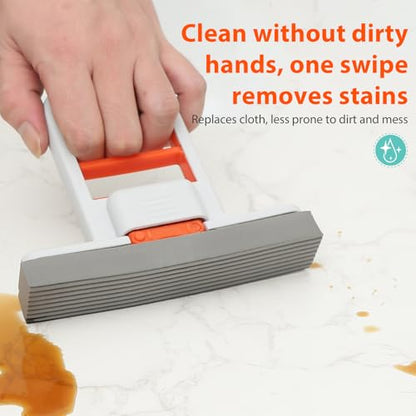 Mini Foldable Wet Dry Use Squeeze Small Mop, Mini Mop for Small Spaces, Black Portable Cleaning Sponge Mops for Desktop, Kitchen, Counter, Glass, Tile - color: Black