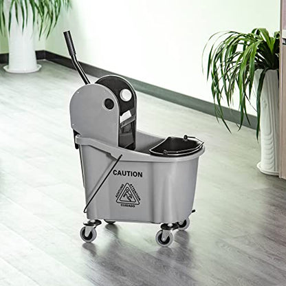 HOMCOM 9.5 Gallon (38 Quart) Mop Bucket with Wringer Cleaning Cart, 4 Moving Wheels, 2 Separate Buckets, & Mop-Handle Holder, Grey