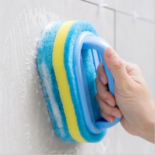 1Pc Blue Cleaning Brush All Purpose Shower Sponge Scrubbing Brush with Ergonomic Handle for Bathroom Kitchen Bathtub Toilet Cleaner - color: Blue