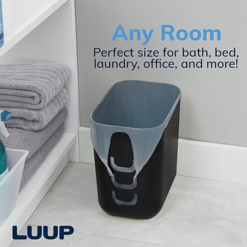 STORi Luup Trash Can (Black) - Reuse Grocery Bags - Plastic Garbage Container for Bathroom, Vanity, Laundry Room, Kitchen, Office, Garage - 2.5 Gallon Wastebasket with Hooks to Secure Trash Bags - color: Black