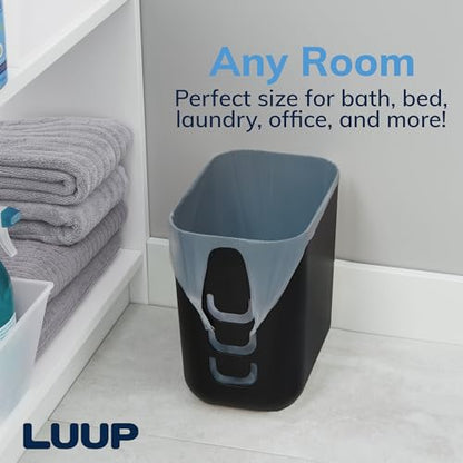 STORi Luup Trash Can (Black) - Reuse Grocery Bags - Plastic Garbage Container for Bathroom, Vanity, Laundry Room, Kitchen, Office, Garage - 2.5 Gallon Wastebasket with Hooks to Secure Trash Bags - color: Black
