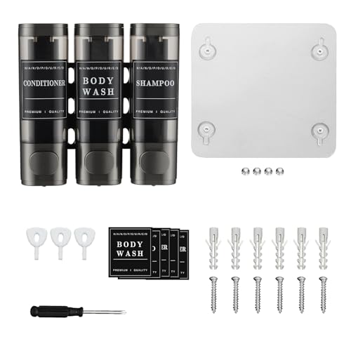 Shampoo and Conditioner Dispenser,Unisence Shower Dispenser 2 Chamber No Drill Wall-Mounted Shampoo Dispenser for Shower Wall Mounted Body Wash Dispenser for Bathroom Hotel Large Capacity,Dark Gray - color: Dark Gray 3 Chamber