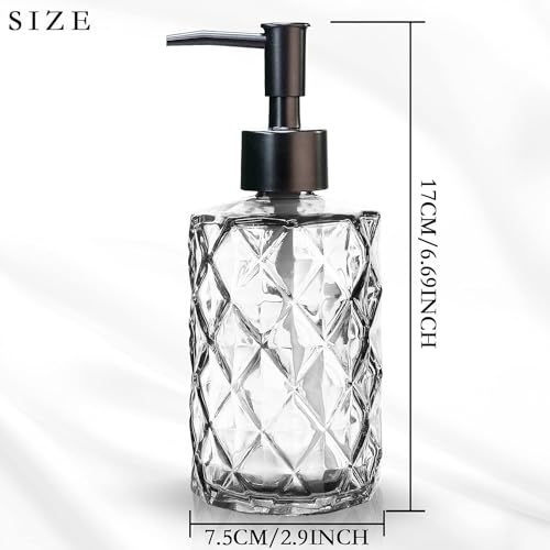 2Pcs Clear Glass Soap Dispenser with Pump, 11oz Diamond Design Refillable Soap Dispenser for Hand Wash, Dish Wash for Dishwashing Liquid, Lotions, Essential Oil - color: Diamond Clear