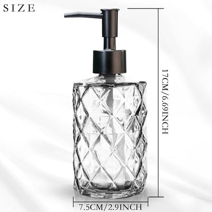 2Pcs Clear Glass Soap Dispenser with Pump, 11oz Diamond Design Refillable Soap Dispenser for Hand Wash, Dish Wash for Dishwashing Liquid, Lotions, Essential Oil - color: Diamond Clear