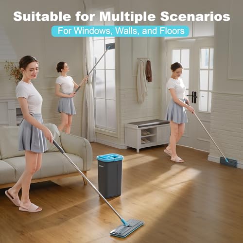 JOYMOOP Microfiber Replacement Pads for Flat Mop System, 13" Mop Head Refills Compatible with JOYMOOP Bucket Set, 4-Pack, Grey and Cyan Blue - color: 4 Pcs 13" - 4 Cyan Blue, size: 13.0 × 4.9 Inch