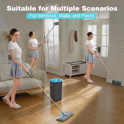 JOYMOOP Microfiber Replacement Pads for Flat Mop System, 13" Mop Head Refills Compatible with JOYMOOP Bucket Set, 4-Pack, Grey and Cyan Blue - color: 4 Pcs 13" - 4 Cyan Blue, size: 13.0 × 4.9 Inch