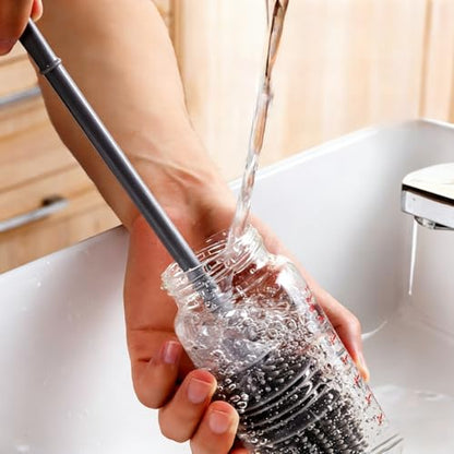 Silicone Bottle Brush, Long Handle Flexible Scrub Brush for Deep Cleaning Kitchen Items Grey