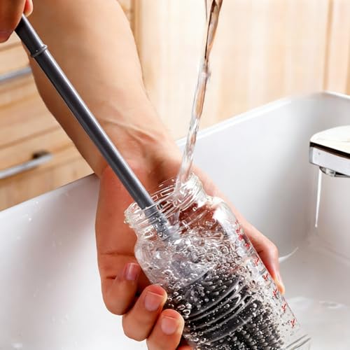 Long-Handle Silicone Bottle Brush – Flexible Deep Cleaning Tool for Cups & Narrow Necks-Grey