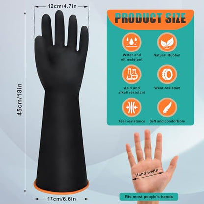 18" XL Size Latex Chemical Resistant Gloves, Reusable Heavy Duty Long Rubber Glove Dishwashing Gloves, Industrial Safety Glove for Men, Forearm Protection Waterproof Resist Strong Acid, Alkali, Oil' - size: 18 inch
