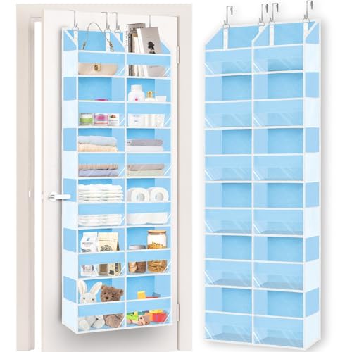 Over The Door Organizer 6 Tiers, Extra Large Behind Door Storage of 12 Compartments, 80 lbs Weight Capacity Hanging Storage Organizer with Clear Window Kids Toys,Shoes,Diapers,Room Storage,Blue - color: Blue - 6 Tiers