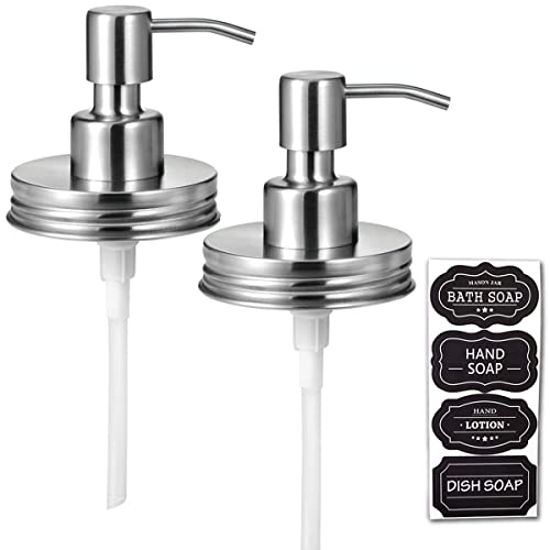 Amolliar Mason Jar Liquid Soap Dispenser Lid, Rustproof Stainless Steel, Cute Farmhouse Decor for Kitchen, Bathroom, Refill Liquid Soap Pump for Hand Soap, Dish Soap, Lotion Soap, Brushed Nickel 2Pack - color: Brushed Nickel, size: 2 Pack