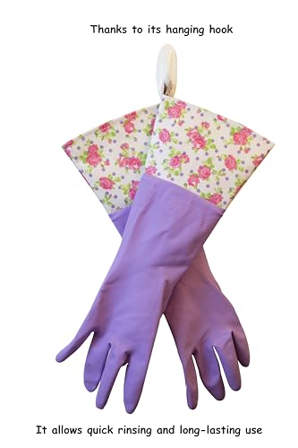GLOVELY HANDS Water-Resistant Latex Cleaning Gloves, Soft Cotton-Feel Lining, Non-Slip Grip, Long Cuff, Medium (1 PAIR) - color: Lilac