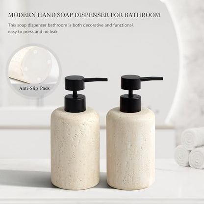 YMXYJM 2pcs/Set Hand Soap Dispenser Sets - 10.8oz Refillable Resin Liquid Soap Dispensers with Rust-Proof Pump for Bathroom Countertop or Kitchen, Faux Travertine - color: Faux Travertine