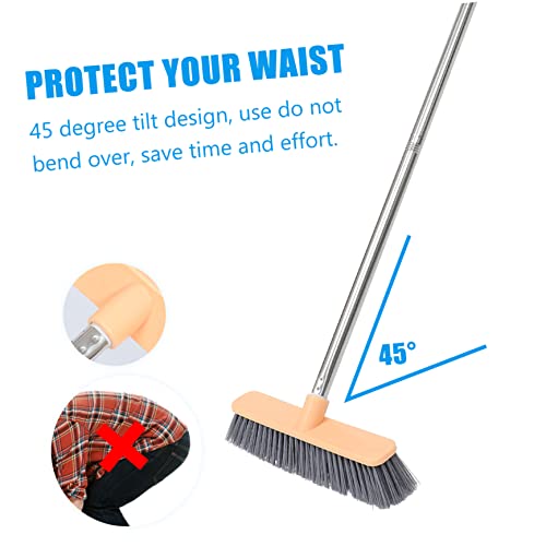 COLLBATH Stainless Steel Cleaning Floor Brush Long-Handle Bathroom Broom Grout Brush Mop Head Comfortable to Hold - color: Multicolor