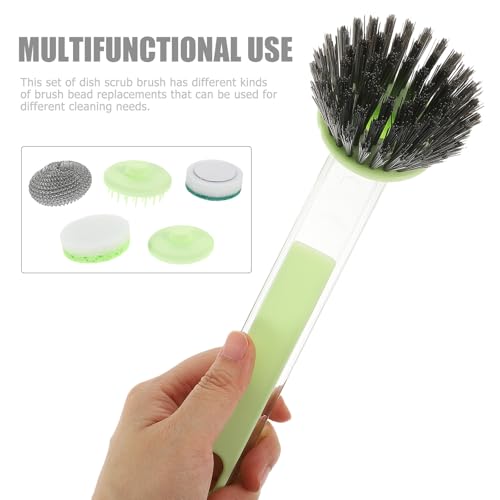 Beaupretty Kitchen Scrub Brush and Pot Brush Set with Long Handle, Detachable Steel Wire Scrubber Ball, Multi-Functional Dish Cleaning Tool for Household Sink and Cookware, Green