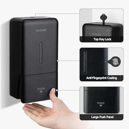 anydry 27oz (800 ml) Manual Wall Mounted Soap Dispenser, Ideal for Commercial Bathrooms Restaurants Hotels, Use with Liquid Hand Soap Shampoo, ABS Black - color: Elegant Black
