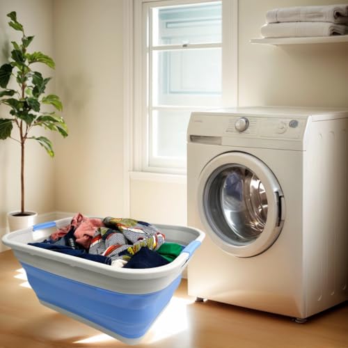 SAMMART 41L (10.8 gallon) Collapsible Plastic Laundry Basket - Foldable Pop Up Storage Container/Organizer - Portable Washing Tub - Space Saving (Grey/Little Boy Blue, Rectangular) - color: Grey/Little Boy Blue