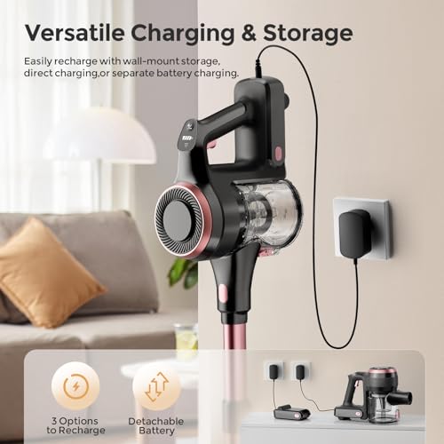 Vazone S22 Cordless Vacuum Cleaners for Home, 6 in 1 Lightweight Stick Vacuum with 45KPa Powerful Suction, Self-Standing Vacuum Cleaners Rechargeable Cordless Vacuum for Pet Hair