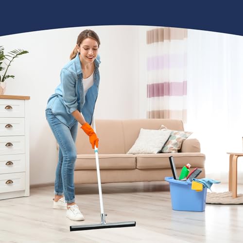 Lasnten 4 Pcs Double Foam Floor Squeegee for Concrete 18 Inch Industrial Floor Scrubber Stainless Steel Cleaning Squeegee with Rubber Heavy Duty Broom EVA Foam Blade for Garage Window Pool - size: 18 Inch
