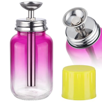Noverlife 4Oz / 120ml Acetone Pump Dispenser with Cover, Alcohol Pump Dispenser Bottle Acetone Bottle Dispenser, Glass Push Down Pump Dispenser Nail Alcohol Bottle for Makeup Remover - Gradient Purple - color: D - 1pcs - Purple Round Shaped