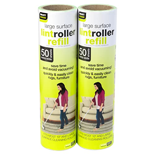 Smart Design Mega Floor Lint Roller Refill - Set of 2 (100 Sheets Total) - Easy-Peel Angled 10 inch Large Adhesive Sticky Sheets - Cleaning, Carpet, Car, Clothes, Dog Cat Fur, and Pet Hair Remover - size: 1 Count (Pack of 1)