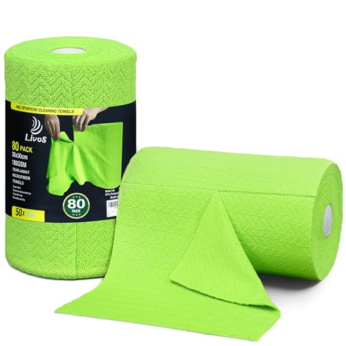 LIVOS Microfiber Cleaning Cloth Roll - 80 Pack, Reusable Paper Towels, Microfiber Towels for Cars, Super Absorbent Lint Free Cleaning Rags for House, Kitchen, Window-Wave Green, 11.5"x11.5" - color: Wave Green