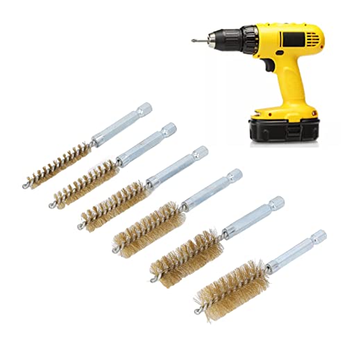 6PCS Brass Bore Cleaning Brush Set 8 19mm Diameter with 1 4 Inch Hex Shank Compatible with Drills for Engine Cylinder Pipe Maintenance - size: Brass Wire (Yellow)