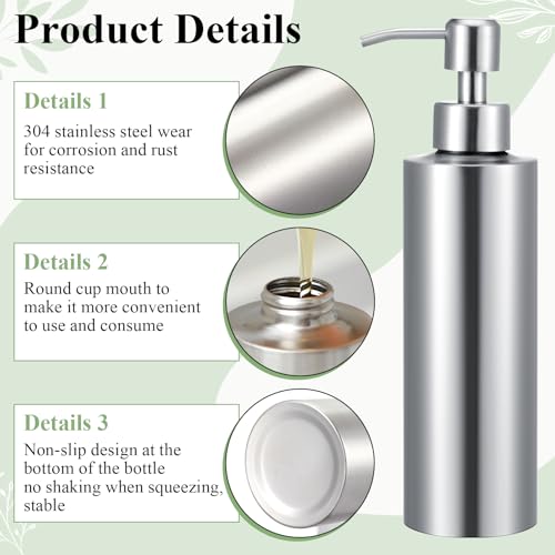 Teenyyou 2 Pcs 11.8 Oz/350 ml Large Stainless Steel Soap Dispenser Countertop Liquid Hand Soap Pump Bottle Rust Proof Metal Dispenser for Countertop Bathroom Kitchen Hand Dish Lotion(Round) - size: 11.8 oz, style: Round