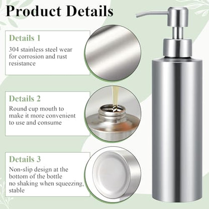Teenyyou 2 Pcs 11.8 Oz/350 ml Large Stainless Steel Soap Dispenser Countertop Liquid Hand Soap Pump Bottle Rust Proof Metal Dispenser for Countertop Bathroom Kitchen Hand Dish Lotion(Round) - size: 11.8 oz, style: Round