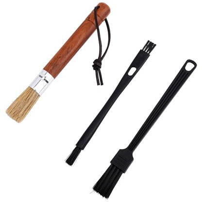 3pcs Coffee Grinder Cleaning Brush Set, Espresso Machine Brush Cleaner Tool with Wooden Handle & Soft Bristles Professional Cleaning Brushes Kit for Coffee Burr Washing Scrub Barista Accessories