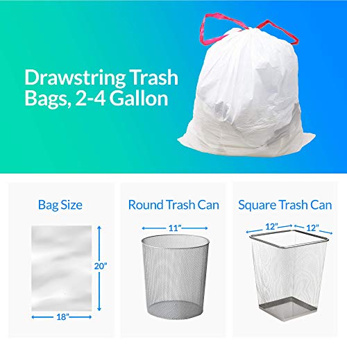 Reli. 2-4 Gallon Trash Bags Drawstring | 250 Count | 18"x 20" | Small Garbage Bags 4 Gallon - Drawstring Handles | White Trash Can Liners 2 Gal - 3Gal - 4Gal | Small Bin Liners, Office - size: 250 Count (Pack of 1)